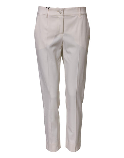 Dolce & Gabbana White Wool Mid Waist Tapered Trouser Pants