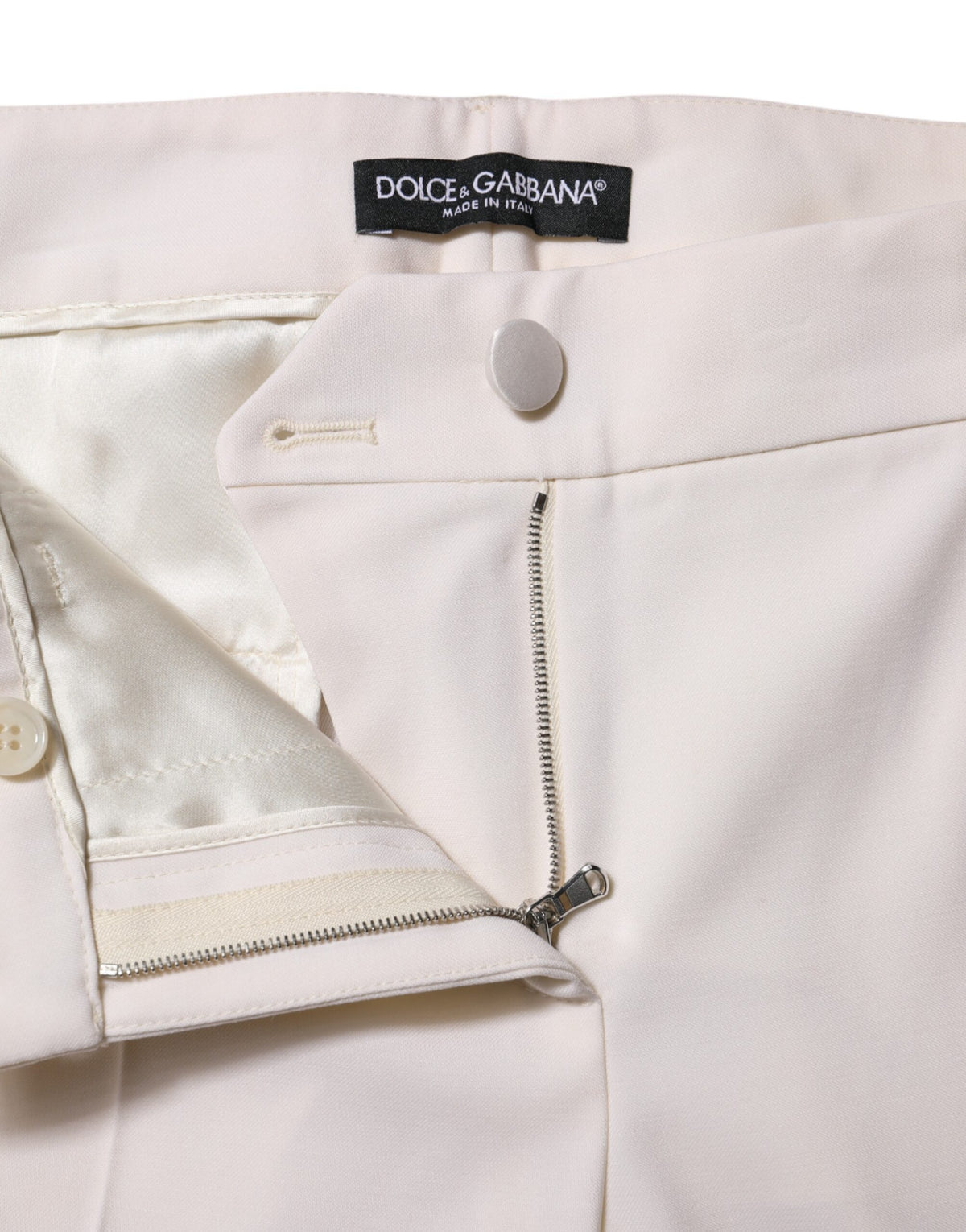 Dolce & Gabbana Pantalon Tapered Blanc en Laine Mi-Taille