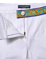 Dolce & Gabbana Pantalon Tapered Blanc en Coton Mi-Taille