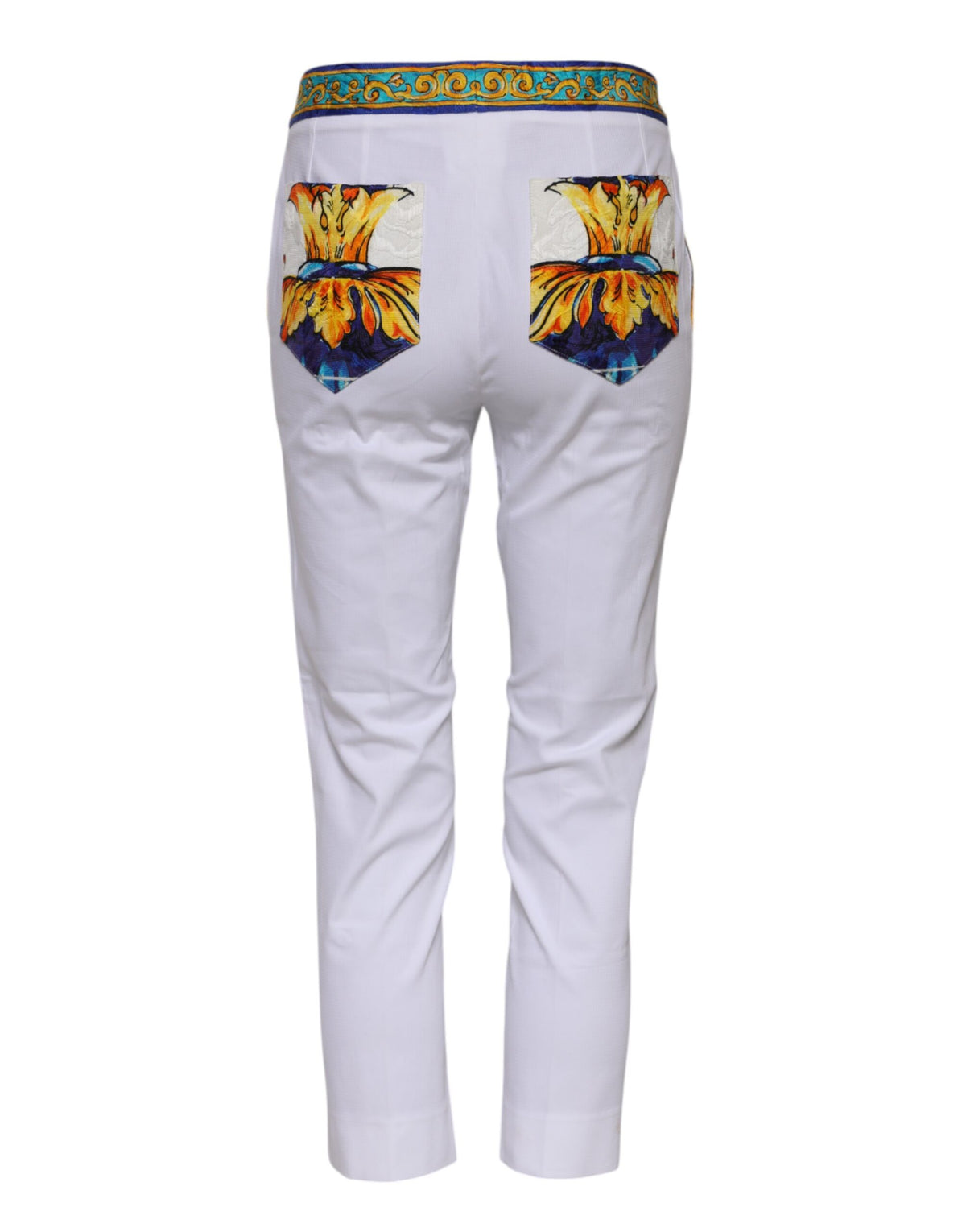 Dolce & Gabbana Pantalon Tapered Blanc en Coton Mi-Taille