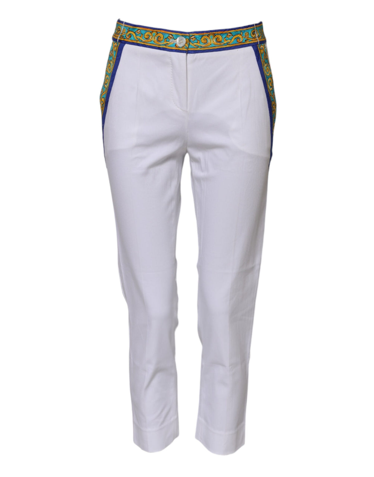 Dolce & Gabbana Pantalon Tapered Blanc en Coton Mi-Taille