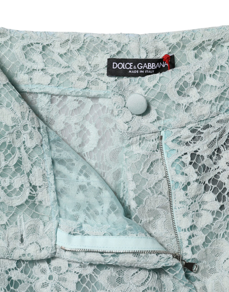 Dolce & Gabbana Mint Green High Waist Floral Lace Pants