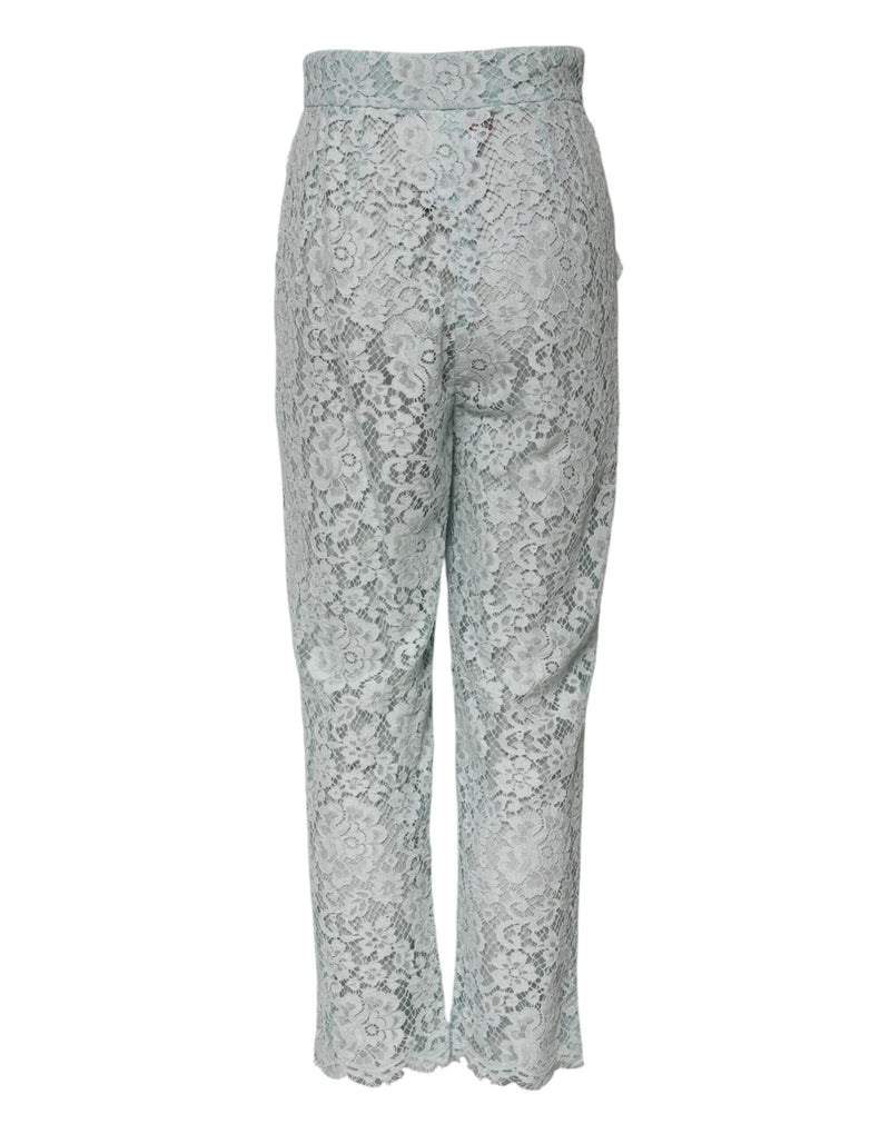 Dolce & Gabbana Mint Green High Waist Floral Lace Pants