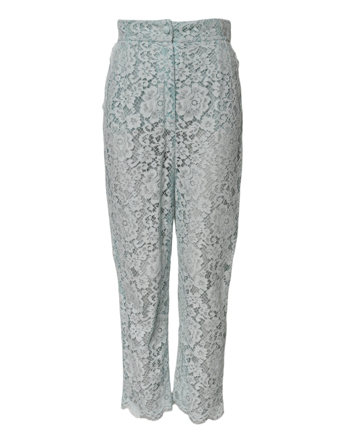 Dolce & Gabbana Pantalons en Dentelle Florale Vert Menthe Taille Haute