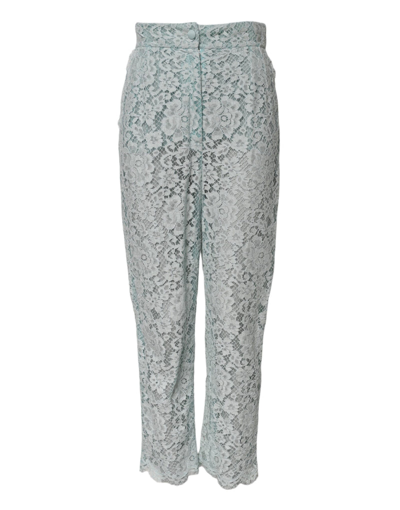 Dolce & Gabbana Mint Green High Waist Floral Lace Pants