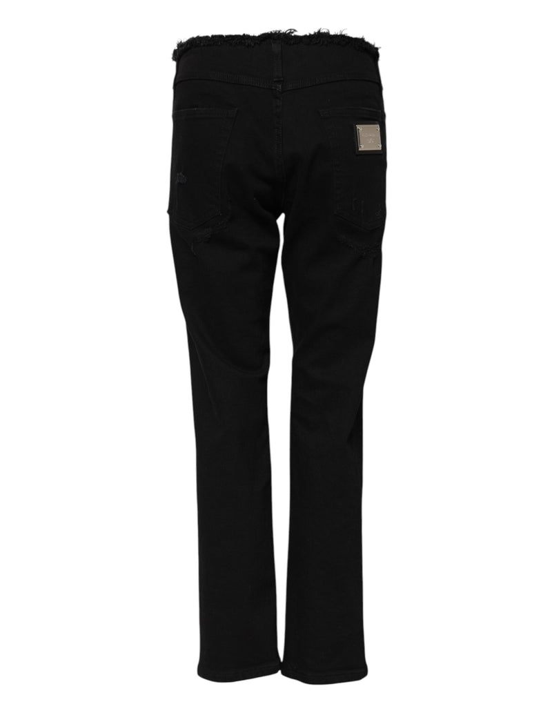 Dolce & Gabbana Jeans en Denim Noir à Taille Mi-Haute et Évasée