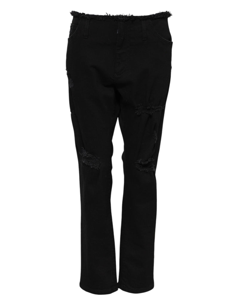Dolce & Gabbana Jeans en Denim Noir à Taille Mi-Haute et Évasée