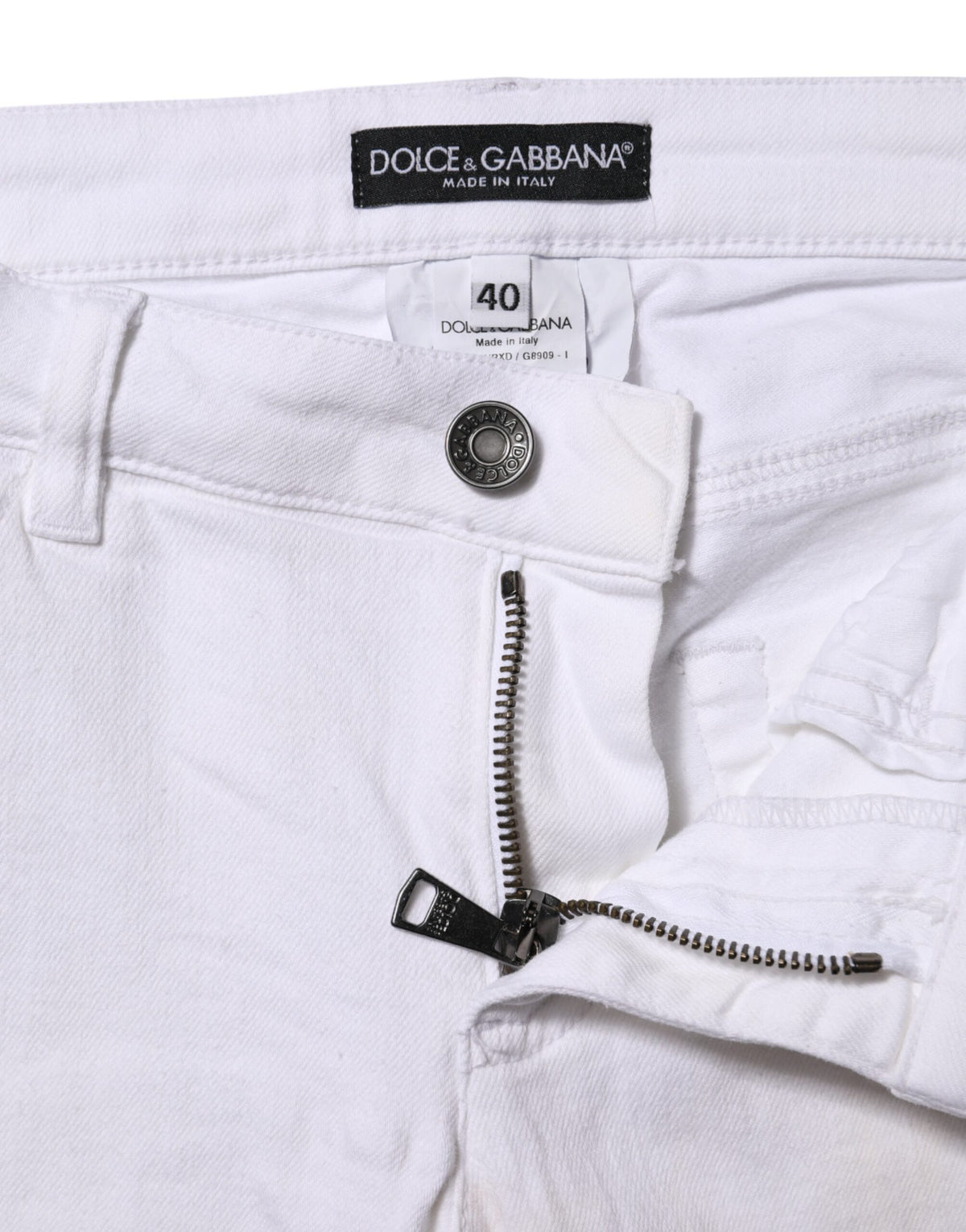 Dolce & Gabbana Jeans Skinny Blanc en Coton à Taille Basse