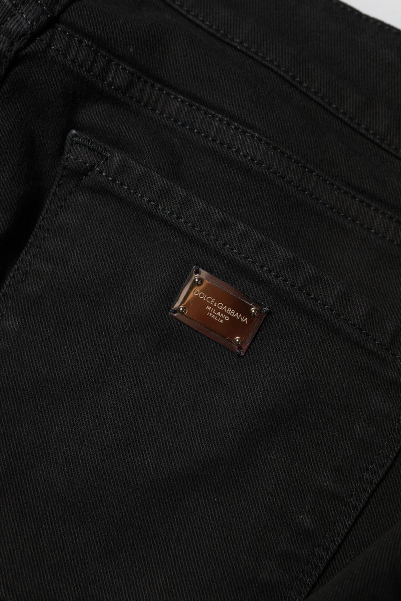 Dolce & Gabbana Black Cotton Logo Skinny Mid Waist Denim Jeans