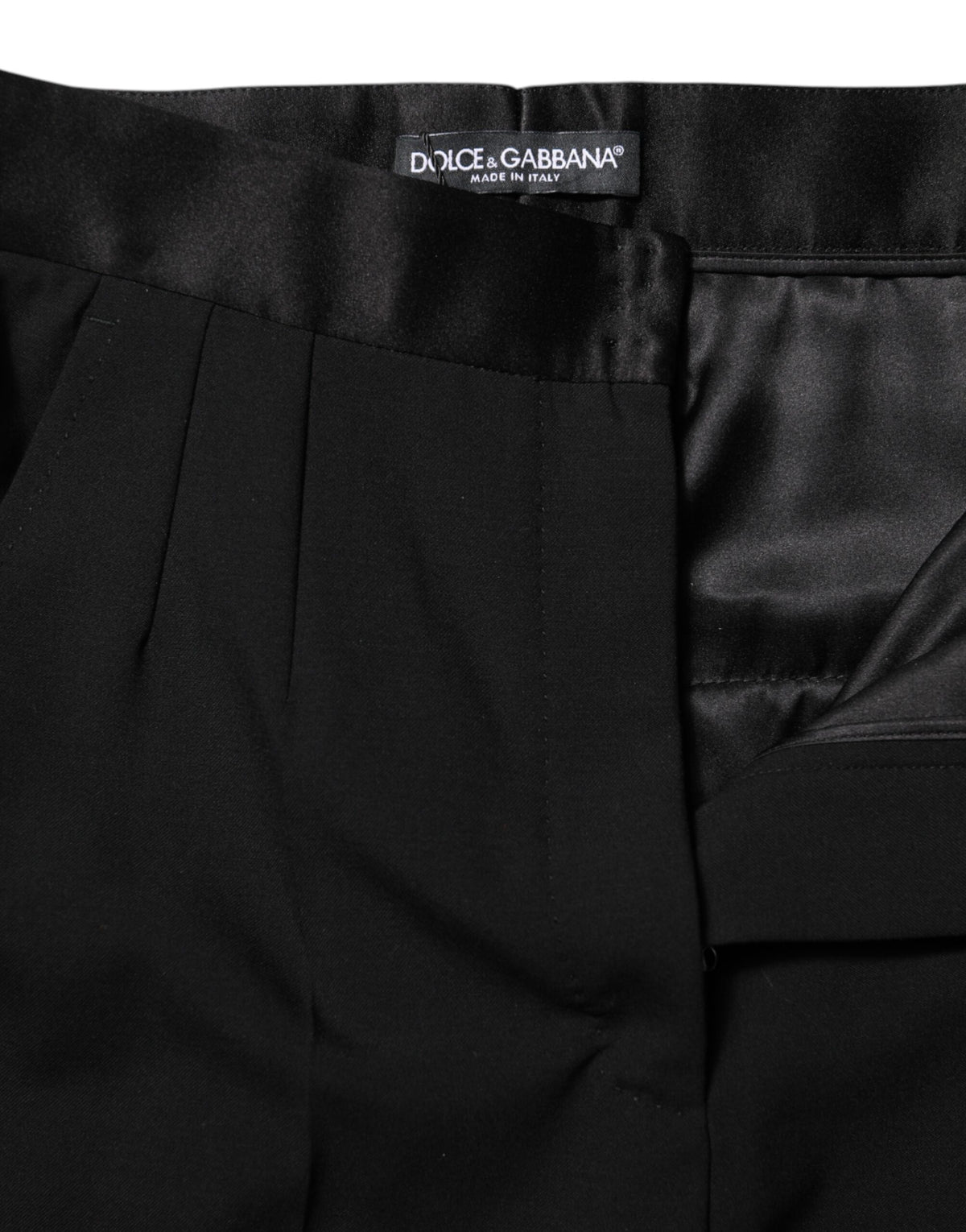 Dolce & Gabbana Pantalons Tapered Noir Taille Haute en Laine