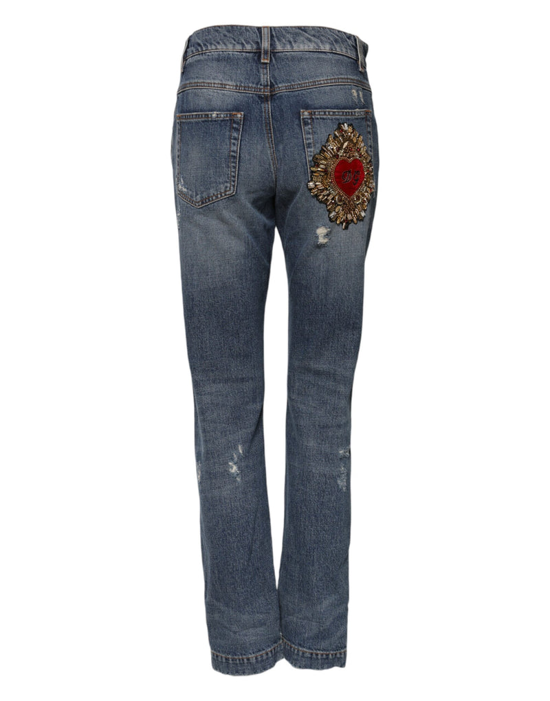 Dolce & Gabbana Blue Cotton Boyfriend Tattered Denim Jeans