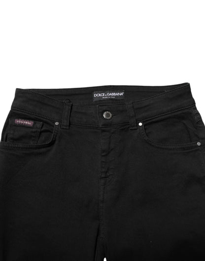 Dolce & Gabbana Black Cotton Logo Skinny Mid Waist Denim Jeans