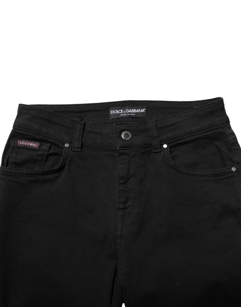 Dolce & Gabbana Black Cotton Logo Skinny Mid Waist Denim Jeans