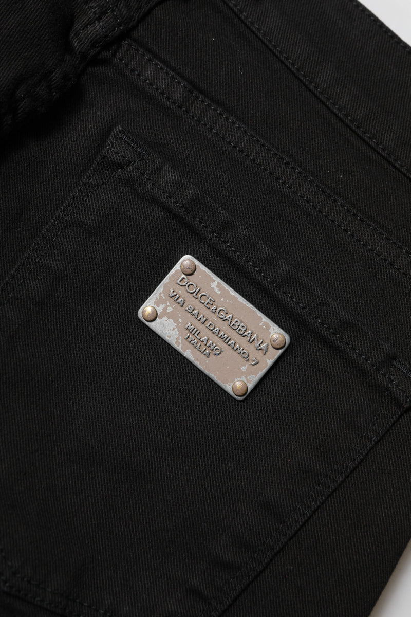 Dolce & Gabbana Black Cotton Logo Skinny Mid Waist Denim Jeans