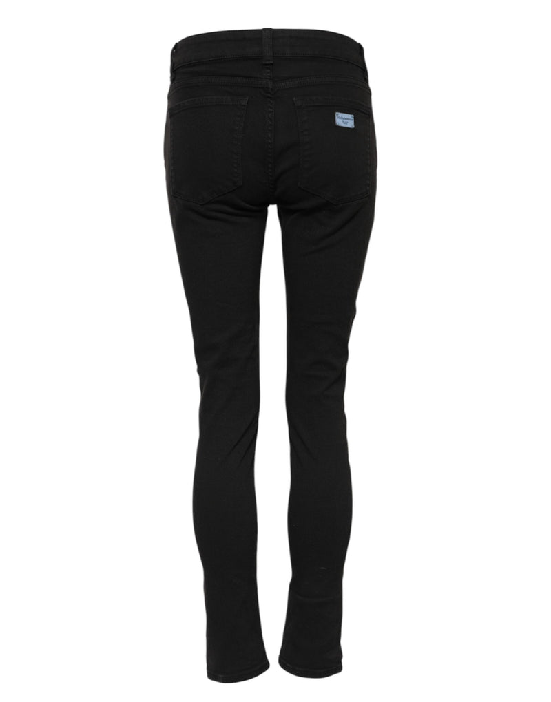 Dolce & Gabbana Black Cotton Logo Skinny Mid Waist Denim Jeans