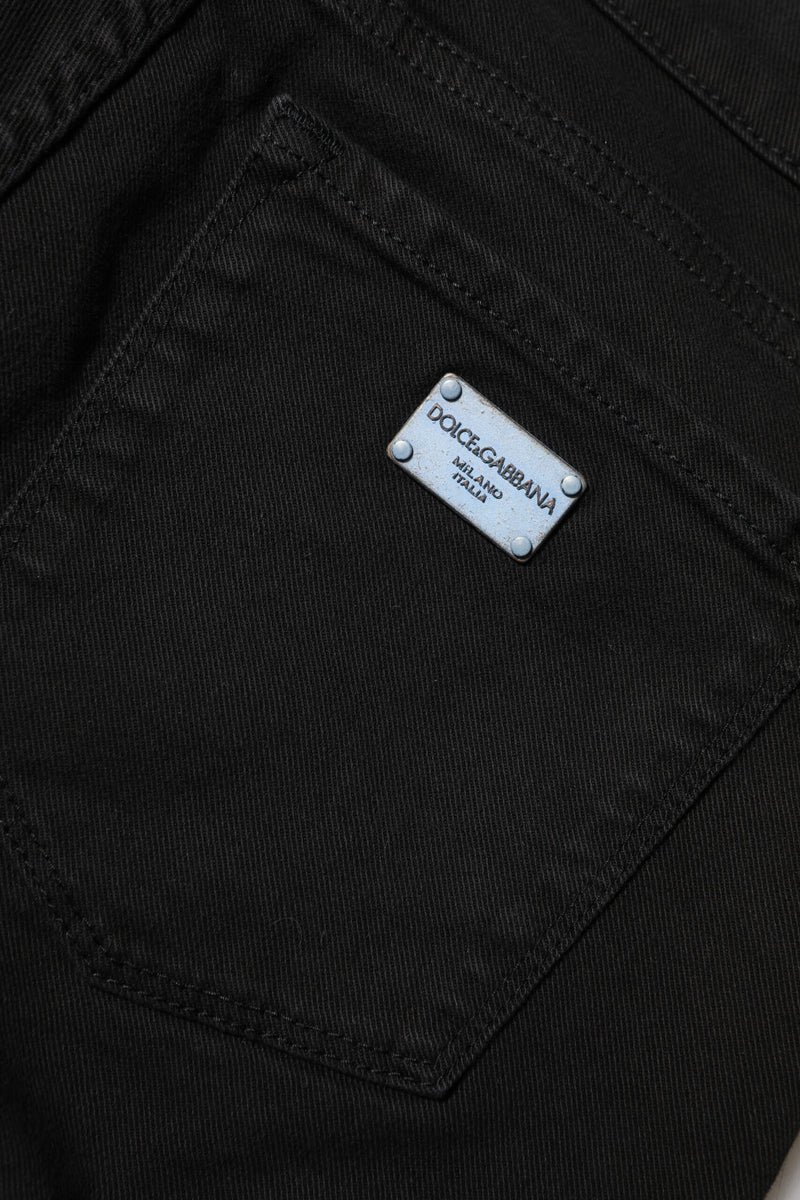 Dolce & Gabbana Black Cotton Logo Skinny Mid Waist Denim Jeans