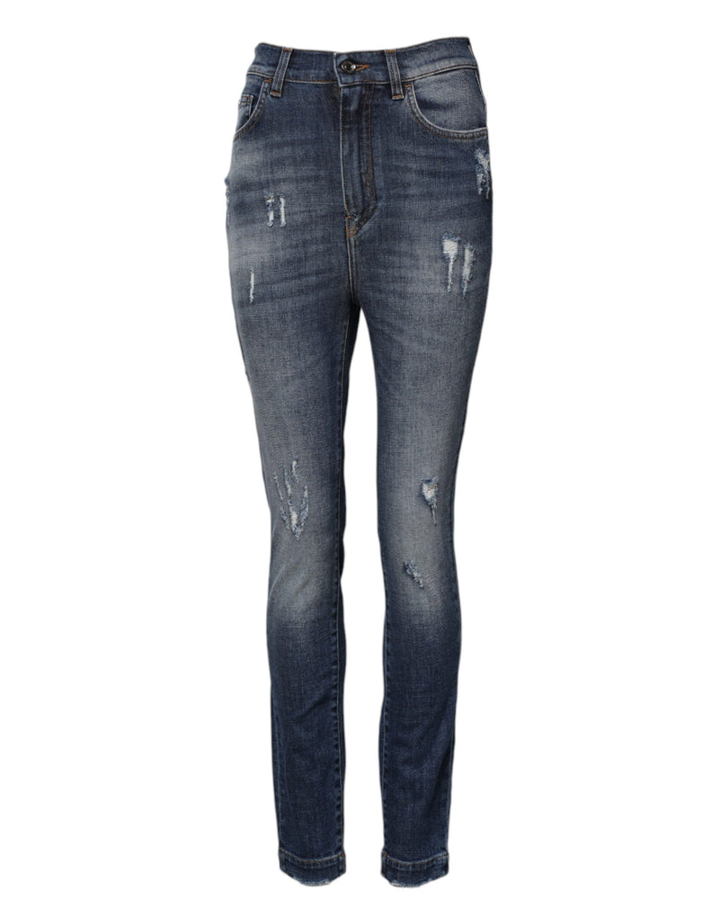Dolce & Gabbana Jeans Skinny en Denim Bleu Haute Taille