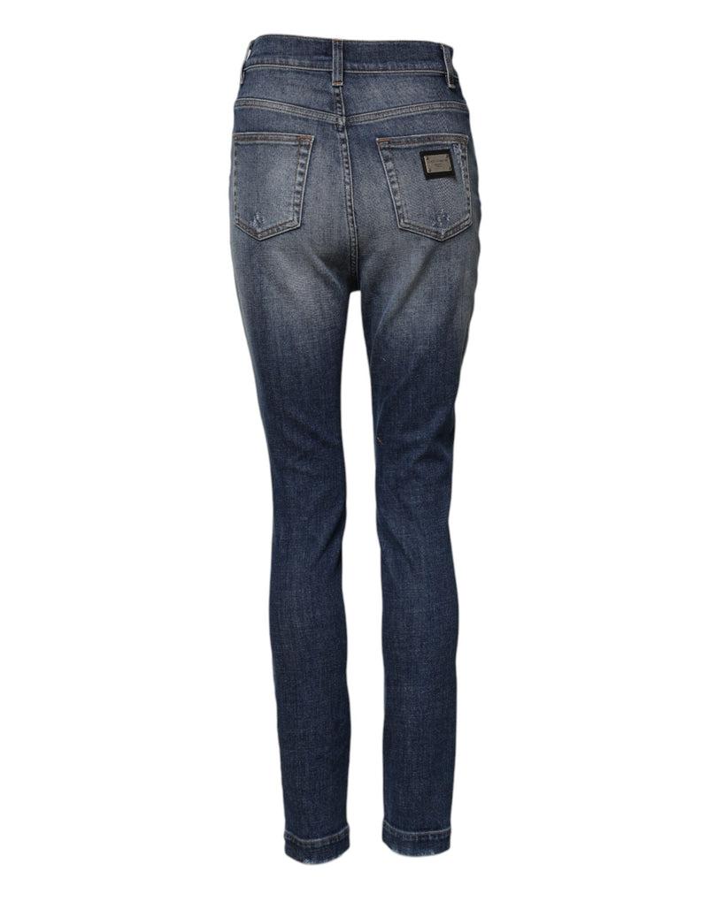Dolce & Gabbana Jeans Skinny en Denim Bleu Haute Taille