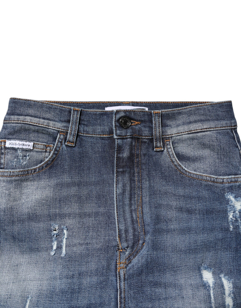 Dolce & Gabbana Jeans Skinny en Denim Bleu Haute Taille