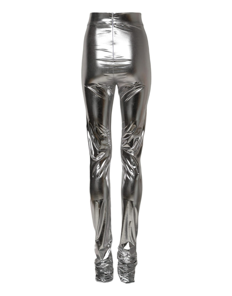 Dolce & Gabbana Metallic Silver Slim Fit Leggings Pants