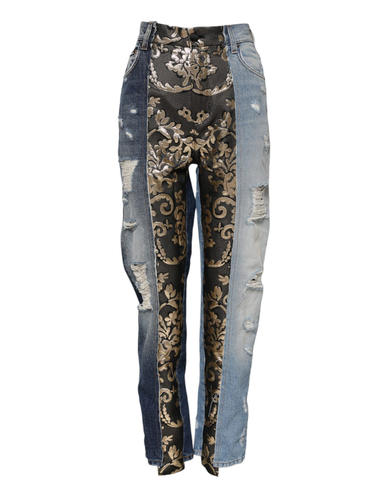 Dolce & Gabbana Jeans Tapered en Denim Multicolore Patchwork