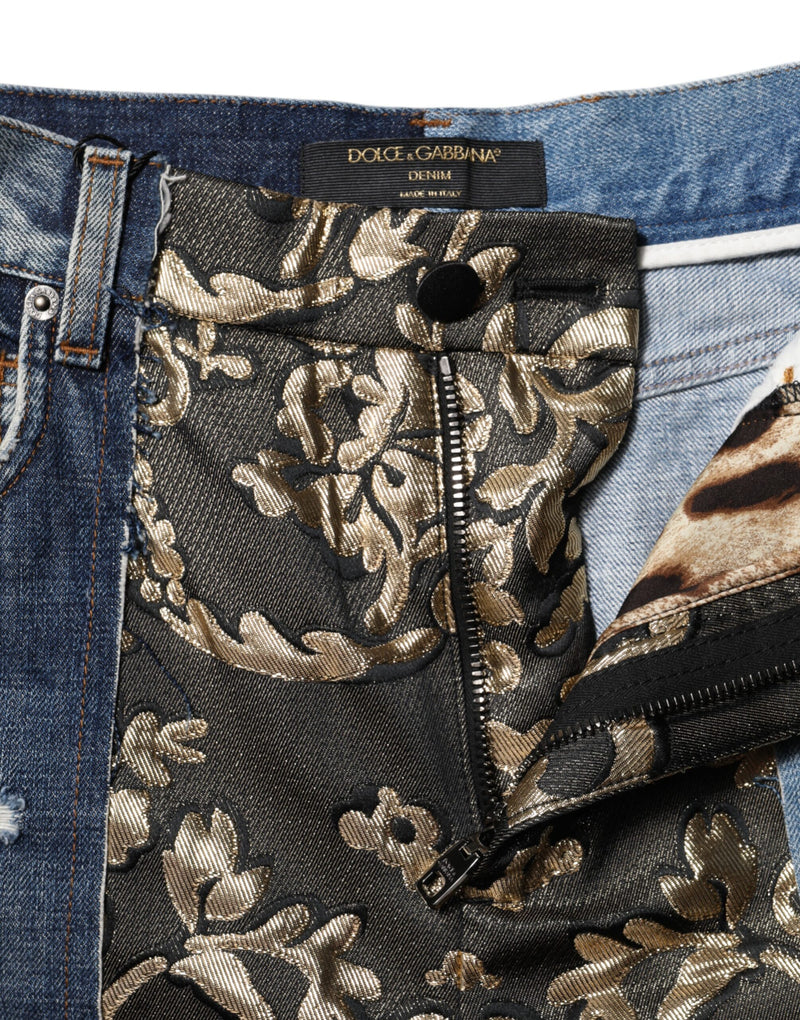 Dolce & Gabbana Jeans Tapered en Denim Multicolore Patchwork
