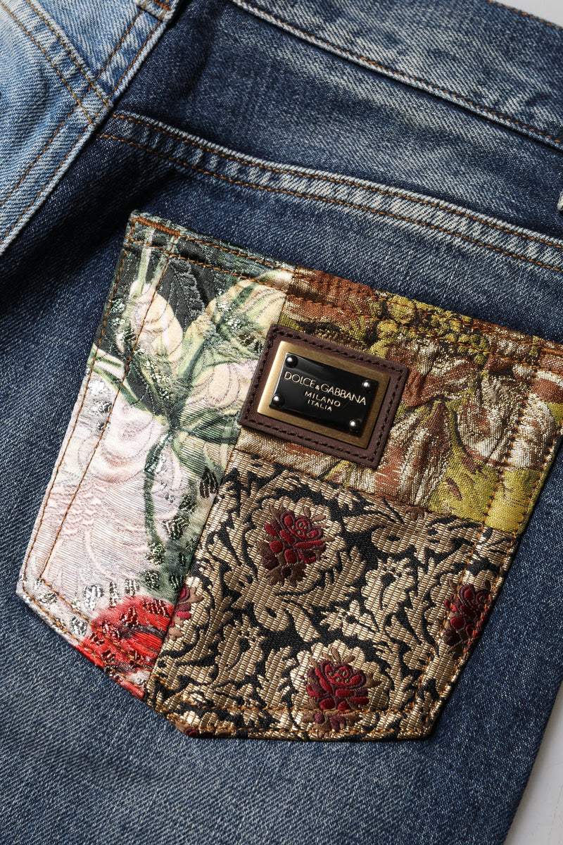 Dolce & Gabbana Jeans Tapered en Denim Multicolore Patchwork