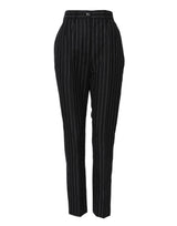 Dolce & Gabbana Pantalons Tapered Taille Haute Rayés Noirs