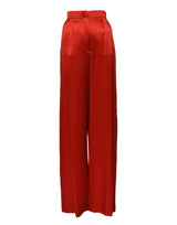Dolce & Gabbana Pantalons Large Taille Haute Satin Rouge
