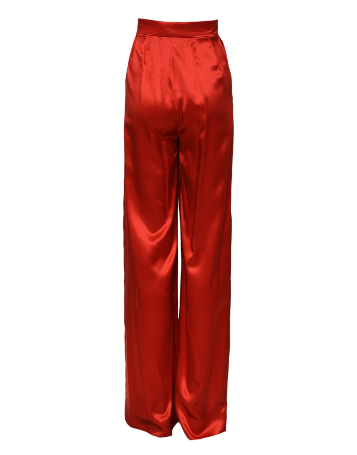 Dolce & Gabbana Pantalons Large Taille Haute Satin Rouge