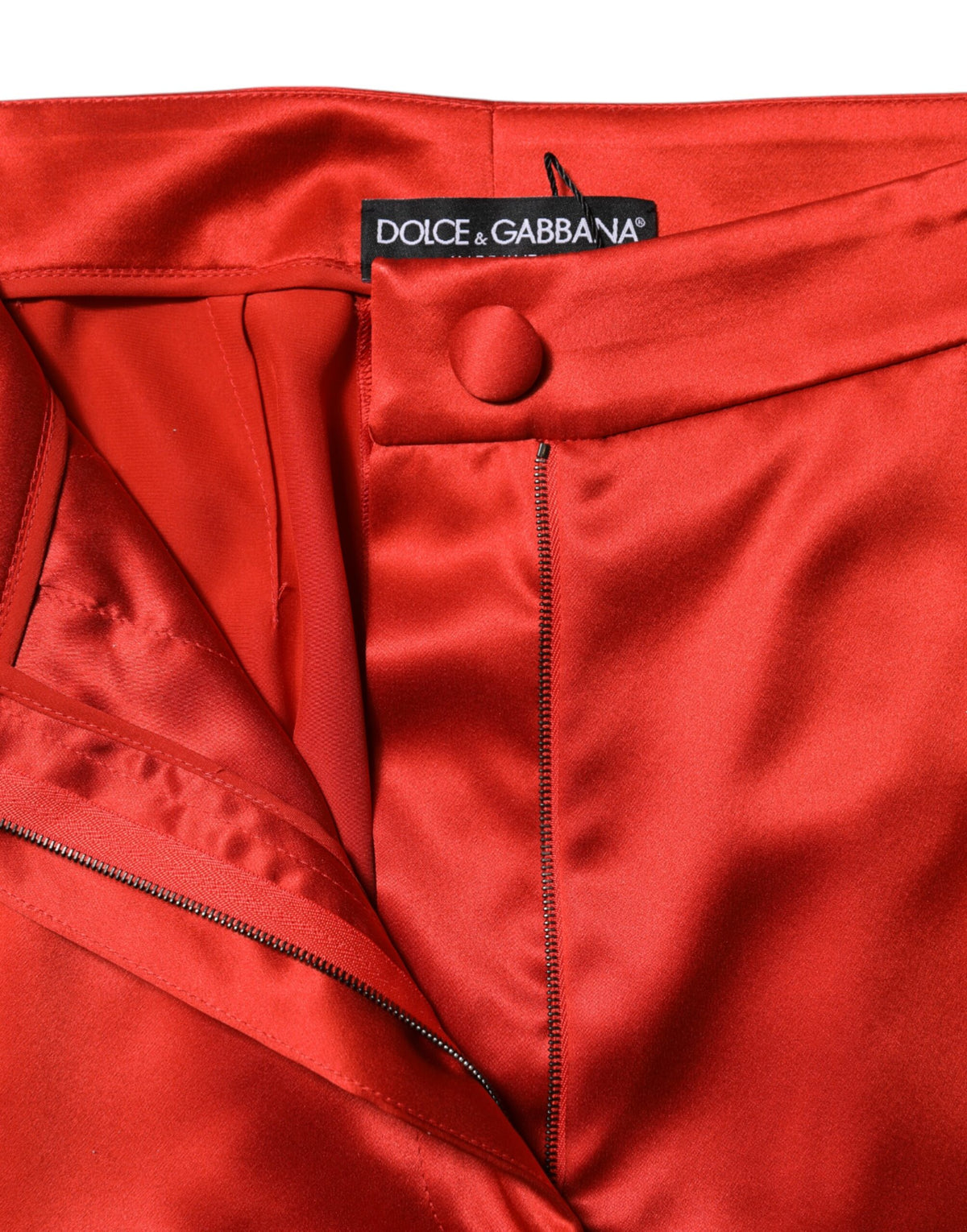 Dolce & Gabbana Pantalons Large Taille Haute Satin Rouge