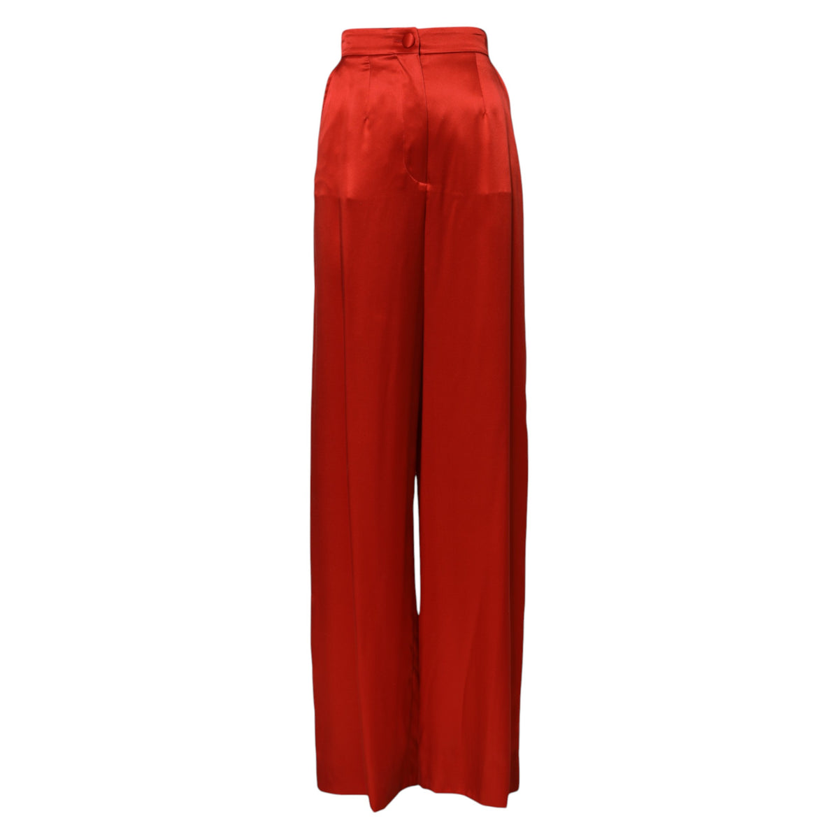 Dolce & Gabbana Pantalons Large Taille Haute Satin Rouge
