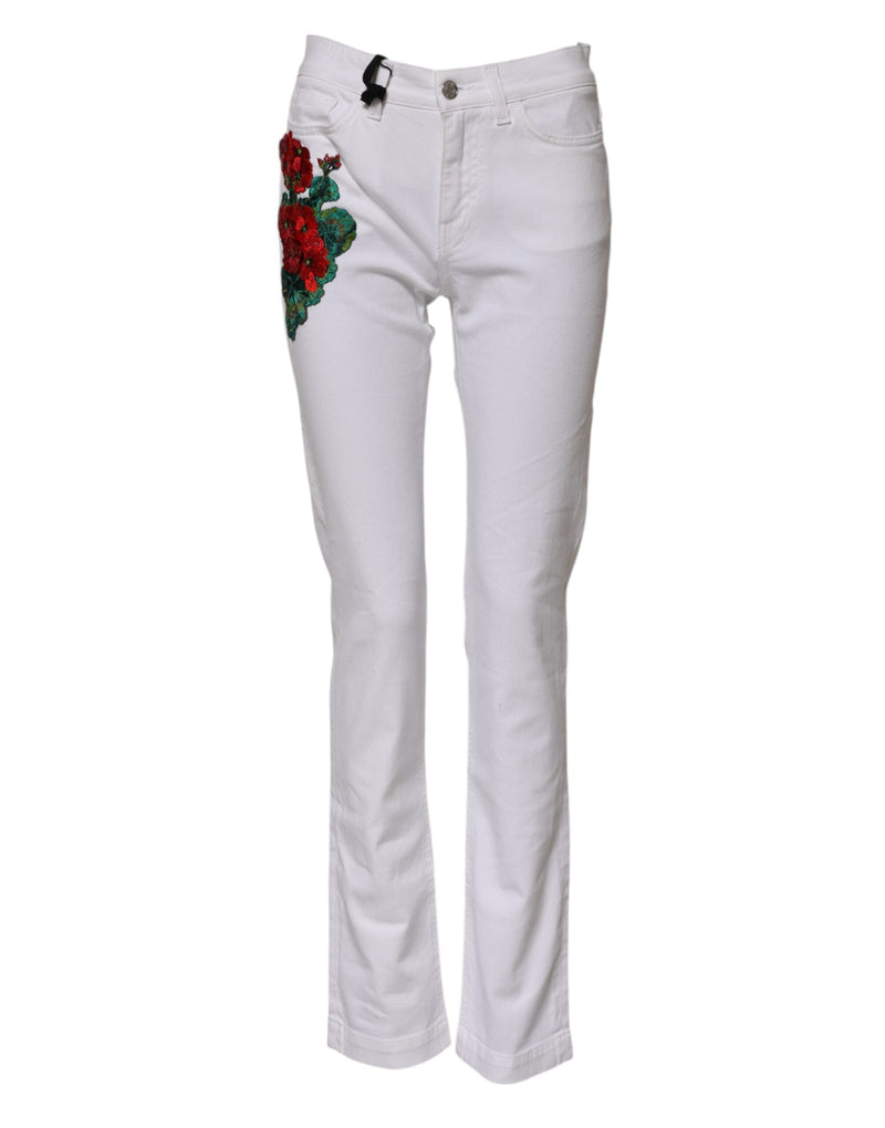 Dolce & Gabbana Jeans en Denim Blanc à Broderie Florale