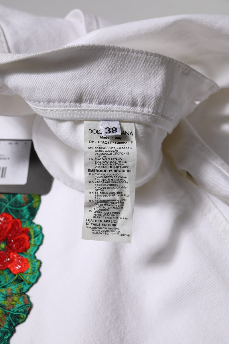 Dolce & Gabbana Jeans en Denim Blanc à Broderie Florale