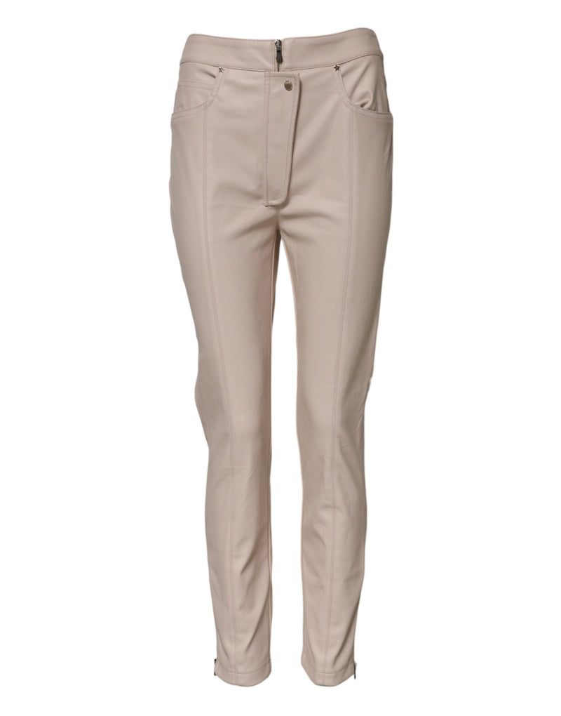 Elisabetta Franchi Pantalon Tapered Beige Taille Haute