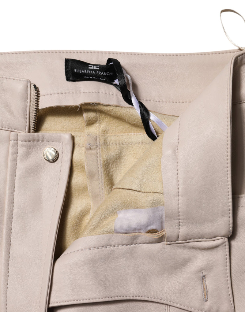 Elisabetta Franchi Pantalon Tapered Beige Taille Haute