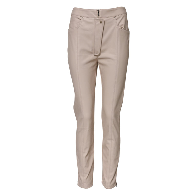 Elisabetta Franchi Pantalon Tapered Beige Taille Haute