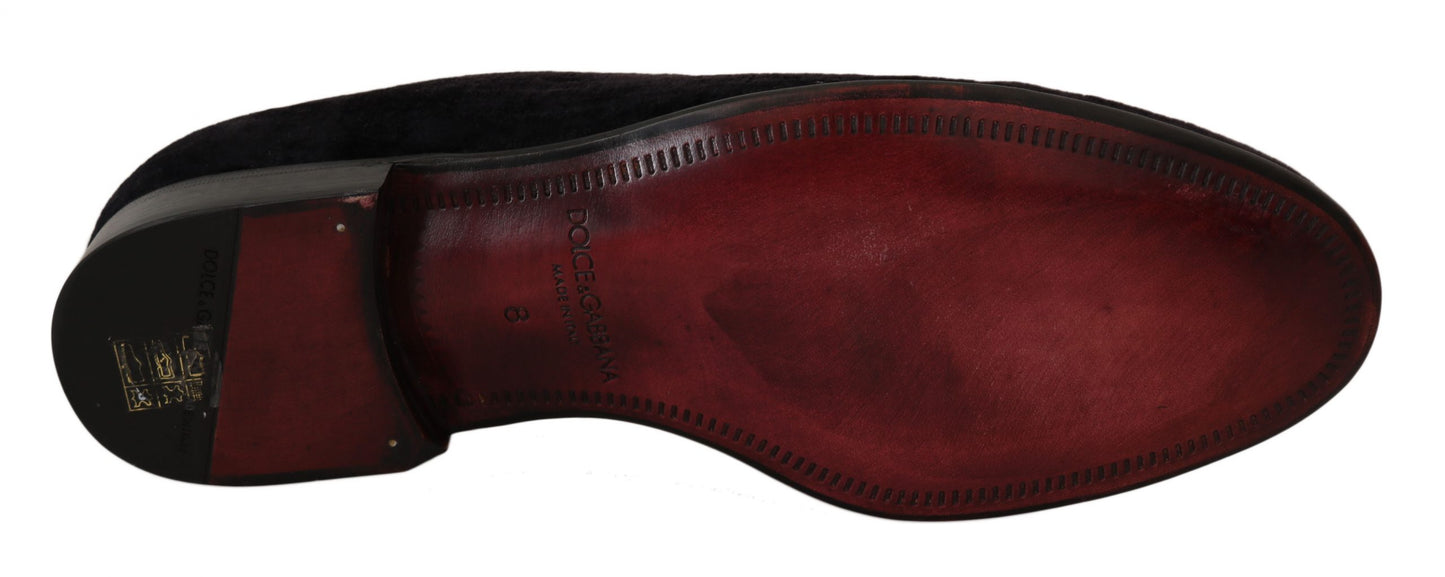 Mocassins en velours noir avec couronne dorée de Dolce & Gabbana