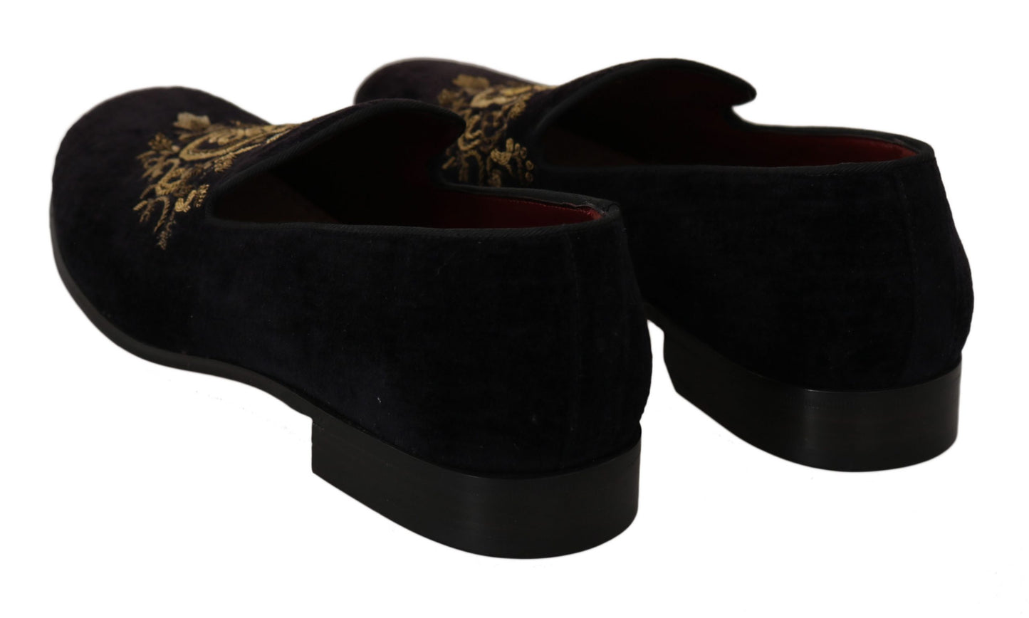 Mocassins en velours noir avec couronne dorée de Dolce & Gabbana