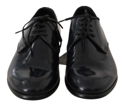 Derbies en cuir bleu verni de Dolce & Gabbana