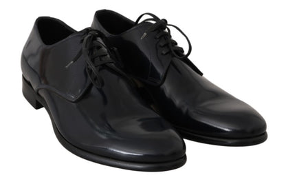 Derbies en cuir bleu verni de Dolce & Gabbana