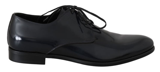 Derbies en cuir bleu verni de Dolce & Gabbana