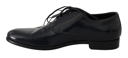 Derbies en cuir bleu verni de Dolce & Gabbana