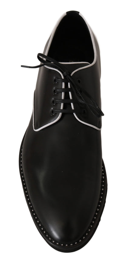 Derbies en cuir noir avec ligne blanche de Dolce & Gabbana