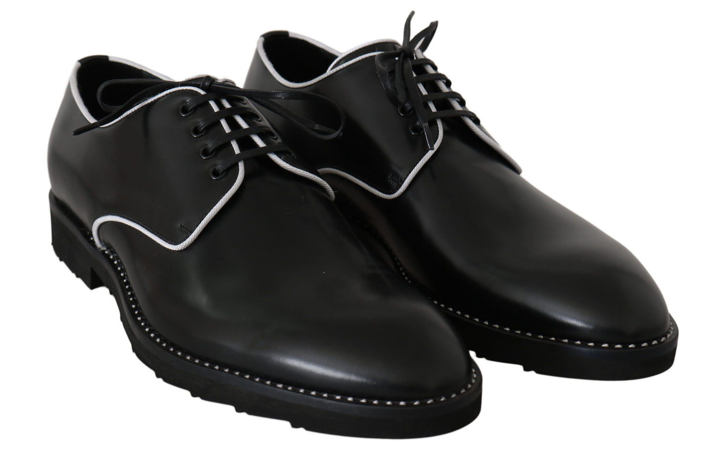 Derbies en cuir noir avec ligne blanche de Dolce & Gabbana