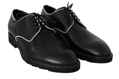 Derbies en cuir noir avec ligne blanche de Dolce & Gabbana