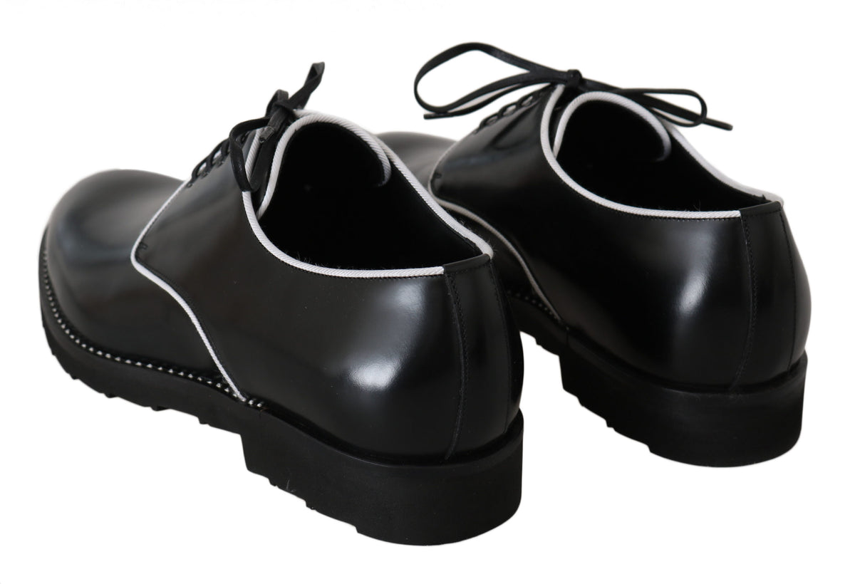 Derbies en cuir noir avec ligne blanche de Dolce &amp; Gabbana
