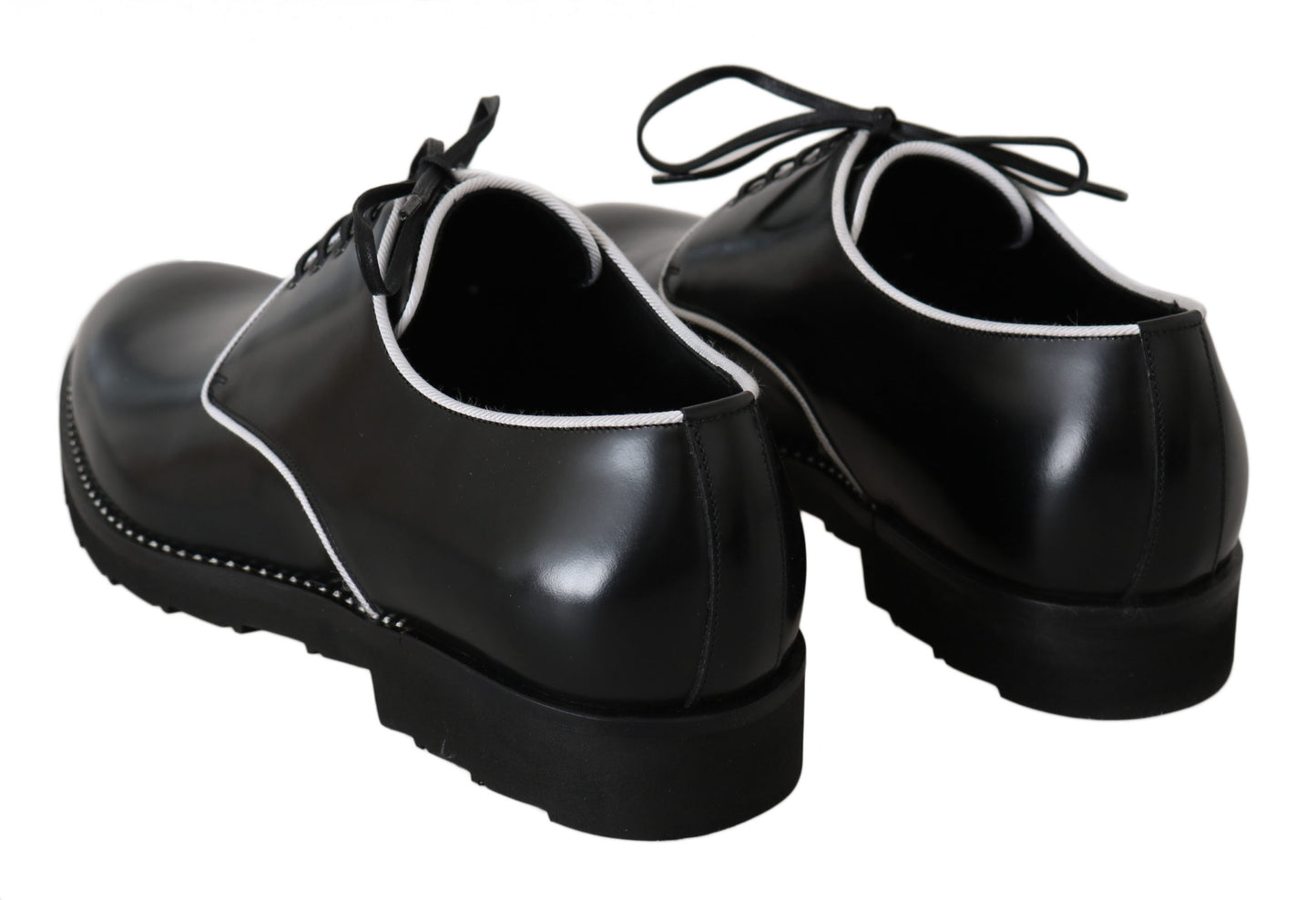 Derbies en cuir noir avec ligne blanche de Dolce & Gabbana