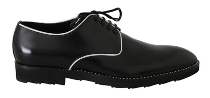 Derbies en cuir noir avec ligne blanche de Dolce & Gabbana