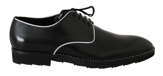 Derbies en cuir noir avec ligne blanche de Dolce & Gabbana
